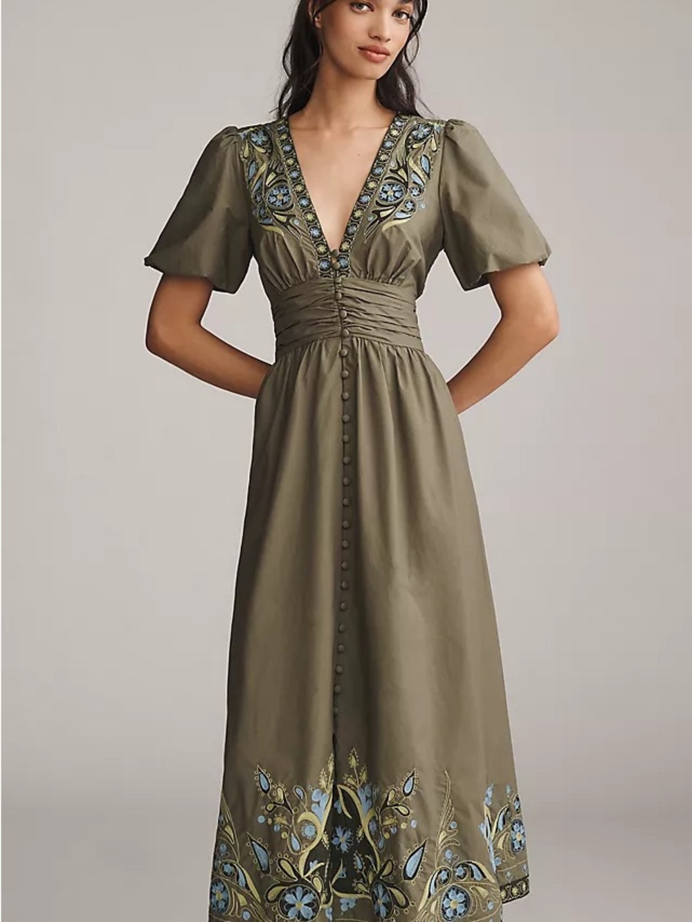 NWT Anthropologie Katerina Embroidered V-Neck Maxi Dress